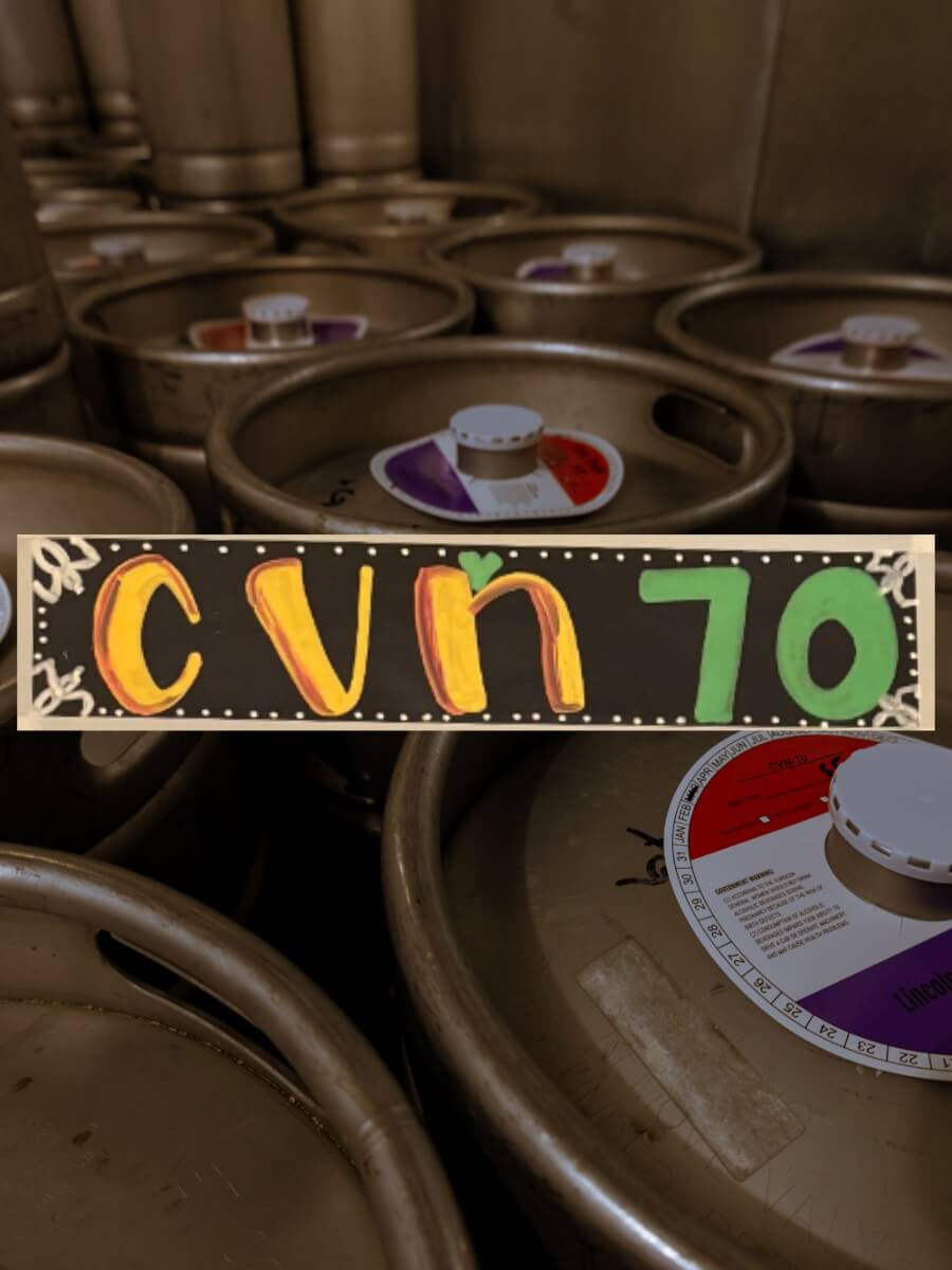 Kegs full of CVN-70 IPA beer.