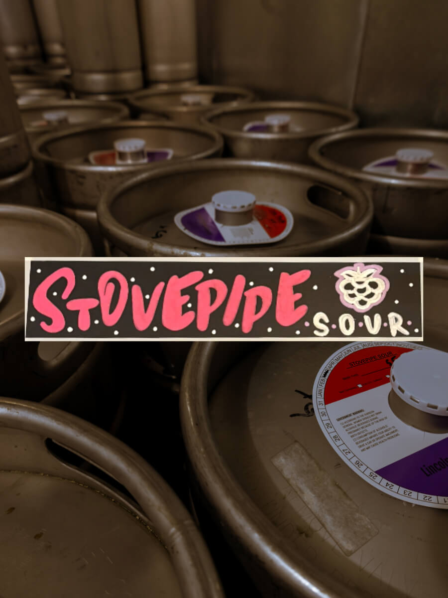Kegs full of a sour beer named Stovepipe Sour.